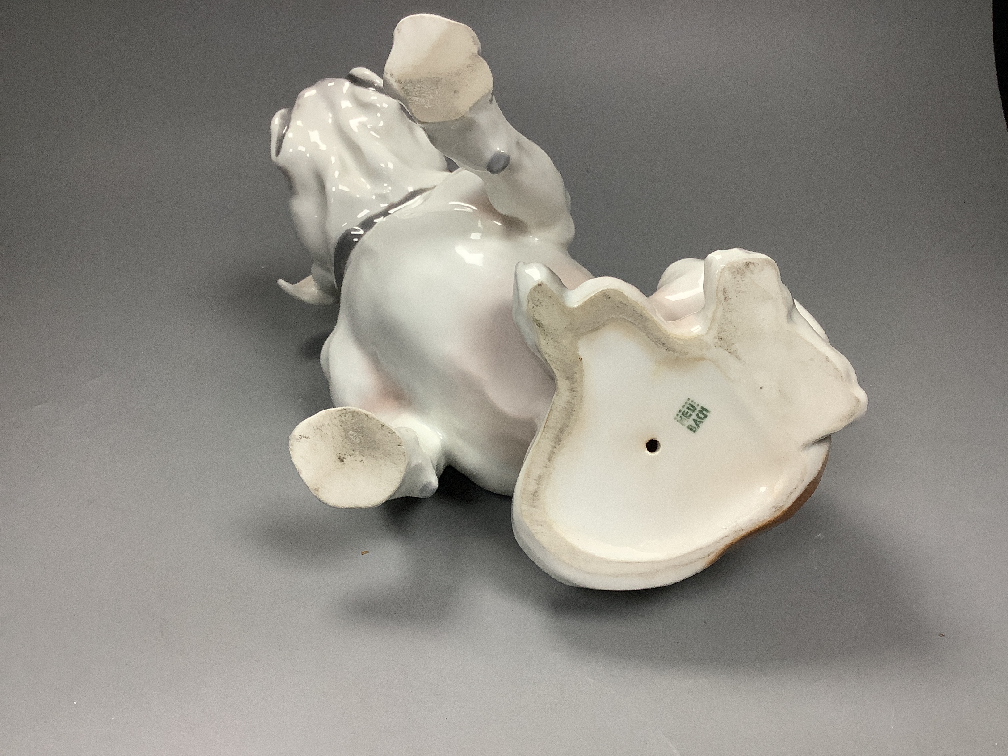 A Heubach porcelain model of a bulldog, 25.5 cm long